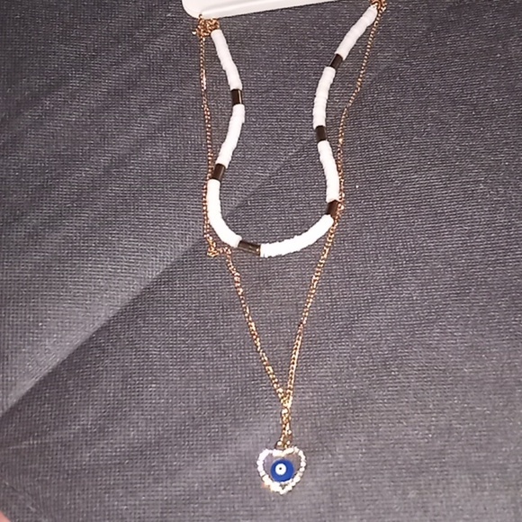 2 in 1 Evil eye and white beaded necklace - Picture 1 of 4